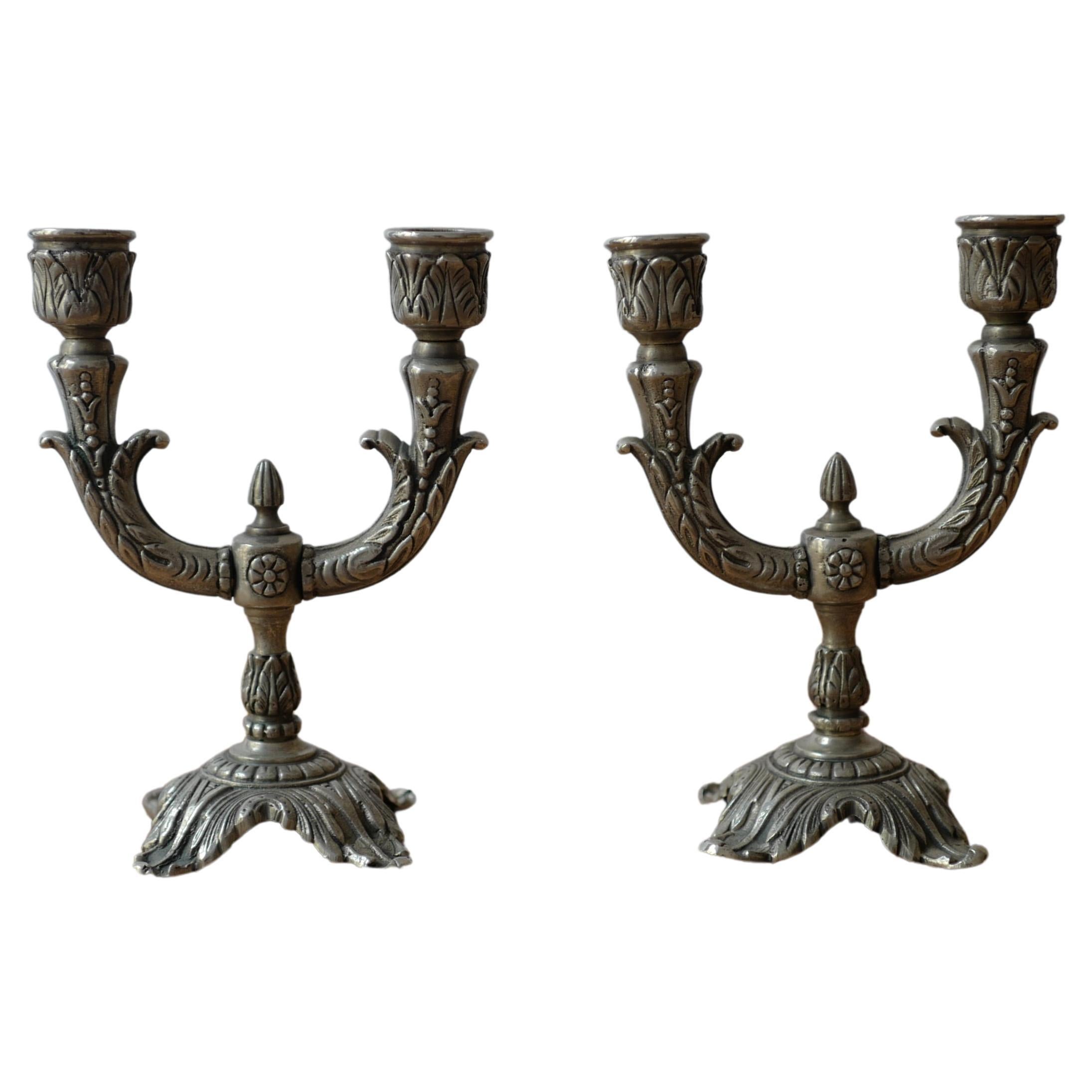 Pair of Silver Plated Bronze 19th Century French Candlesticks For Sale