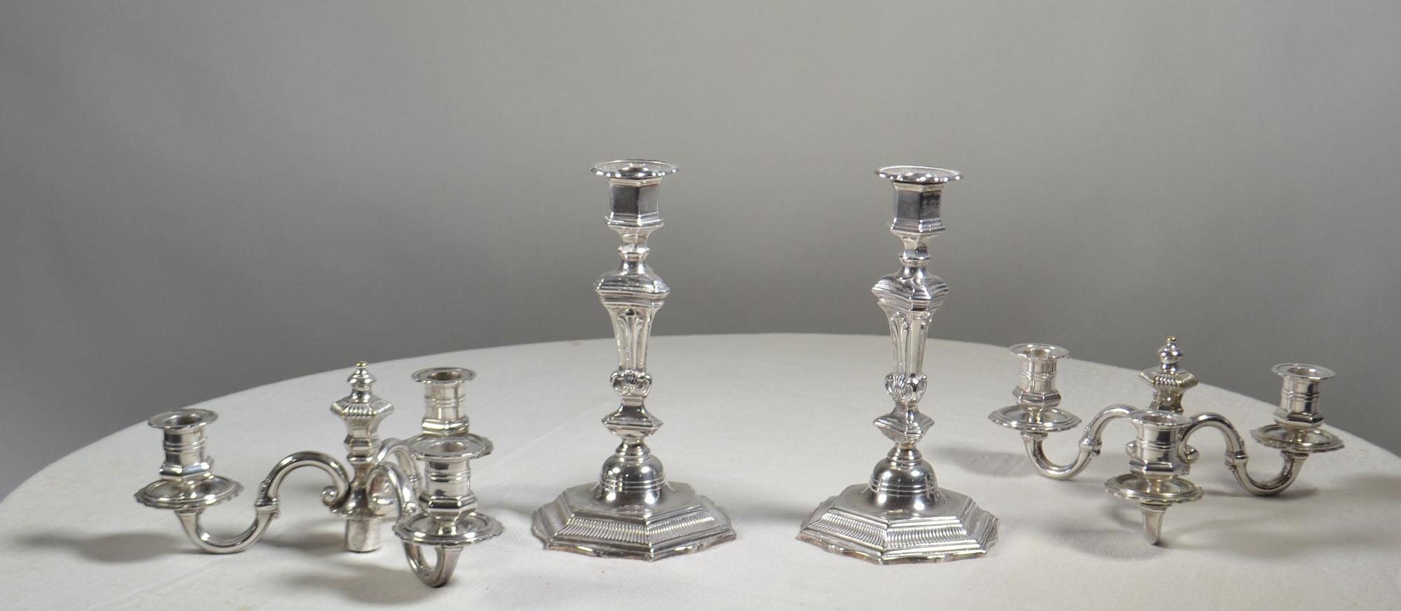 Pair of Silver Plated Bronze Candelabras, converts to Single Candlesticks In Good Condition For Sale In Vista, CA