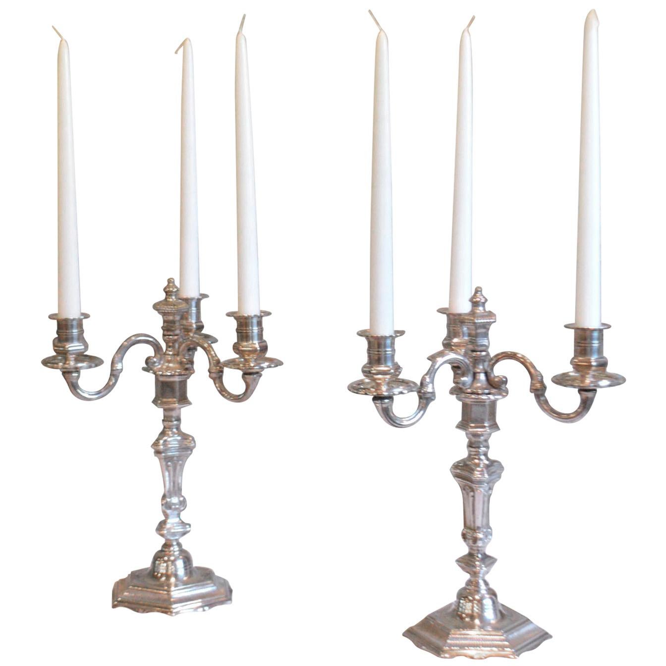Pair of Silver Plated Bronze Candelabras, converts to Single Candlesticks For Sale