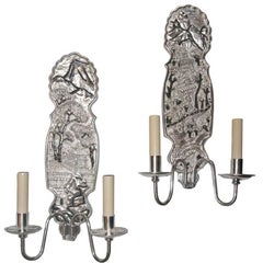 Pair of Silver Plated Bronze Chinoiserie Sconces