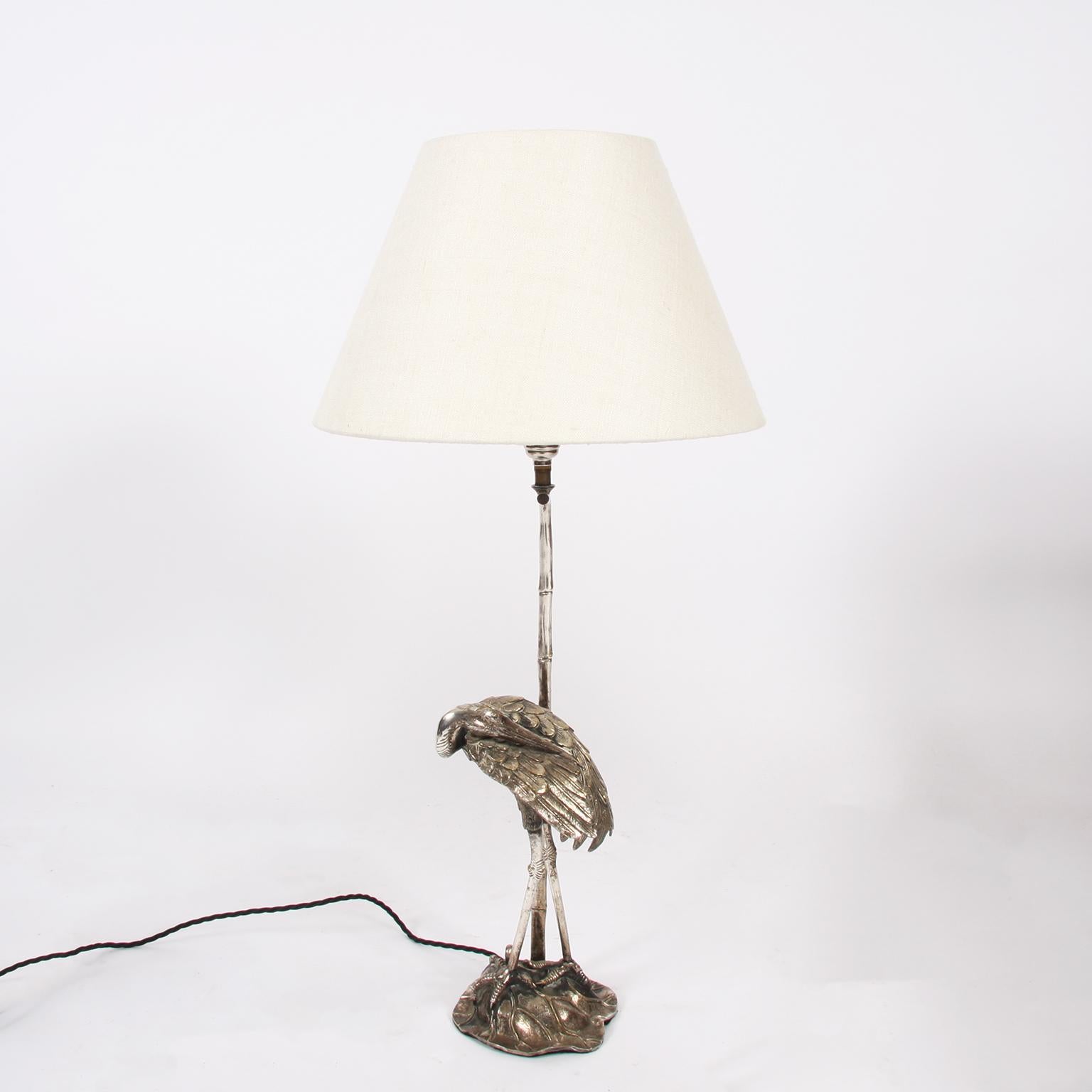 Pair of Silver Plated Bronze Valenti Bird Table Lamps 5