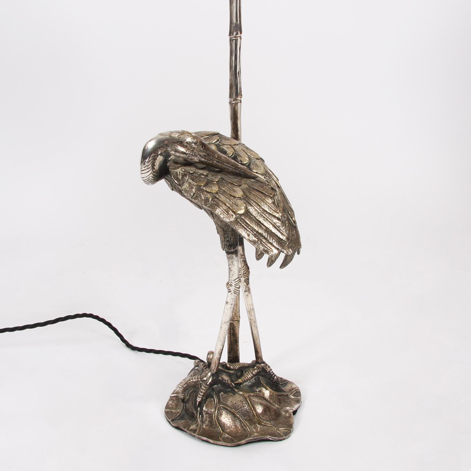 Pair of Silver Plated Bronze Valenti Bird Table Lamps 6
