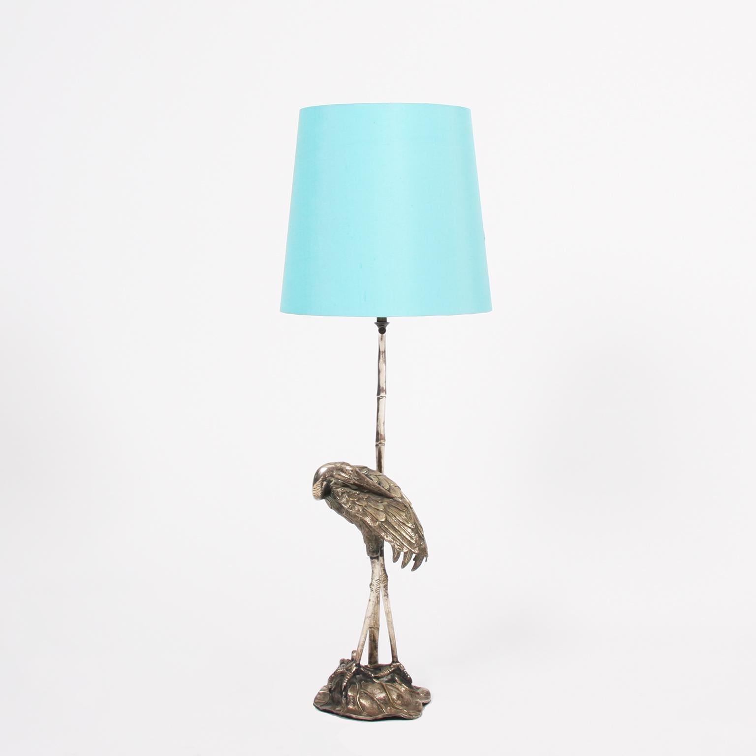 Spanish, mid-20th century

A stunning pair of crane table lamps by Valenti. Silver plated bronze with faux bamboo detail. Stamped with maker's name. 

Beautifully detailed casting. With naturalistic base. 

Excellent quality. Good condition.