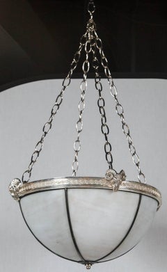 Pair of Silver Plated Caldwell Leaded Glass Light Fixtures with Interior Lights
