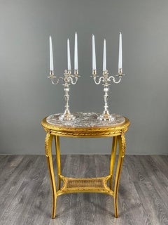 Pair Of Silver-plated Candelabra, Louis XV Style, 20th Century