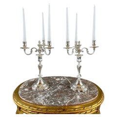 Pair Of Silver-plated Candelabra, Louis XV Style, 20th Century