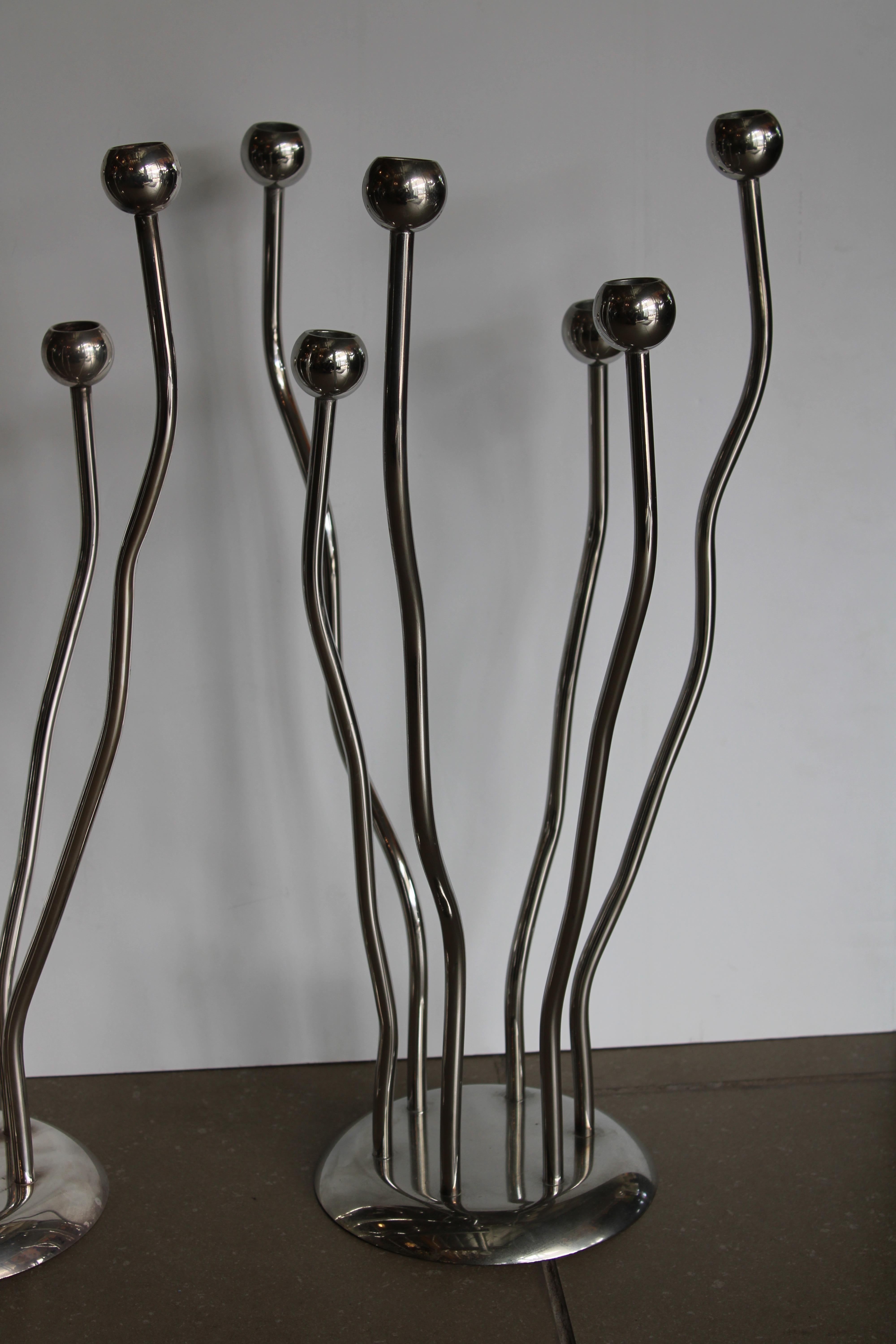 Modern Pair of Silver Plated Candelabras by Mesa, Italy For Sale