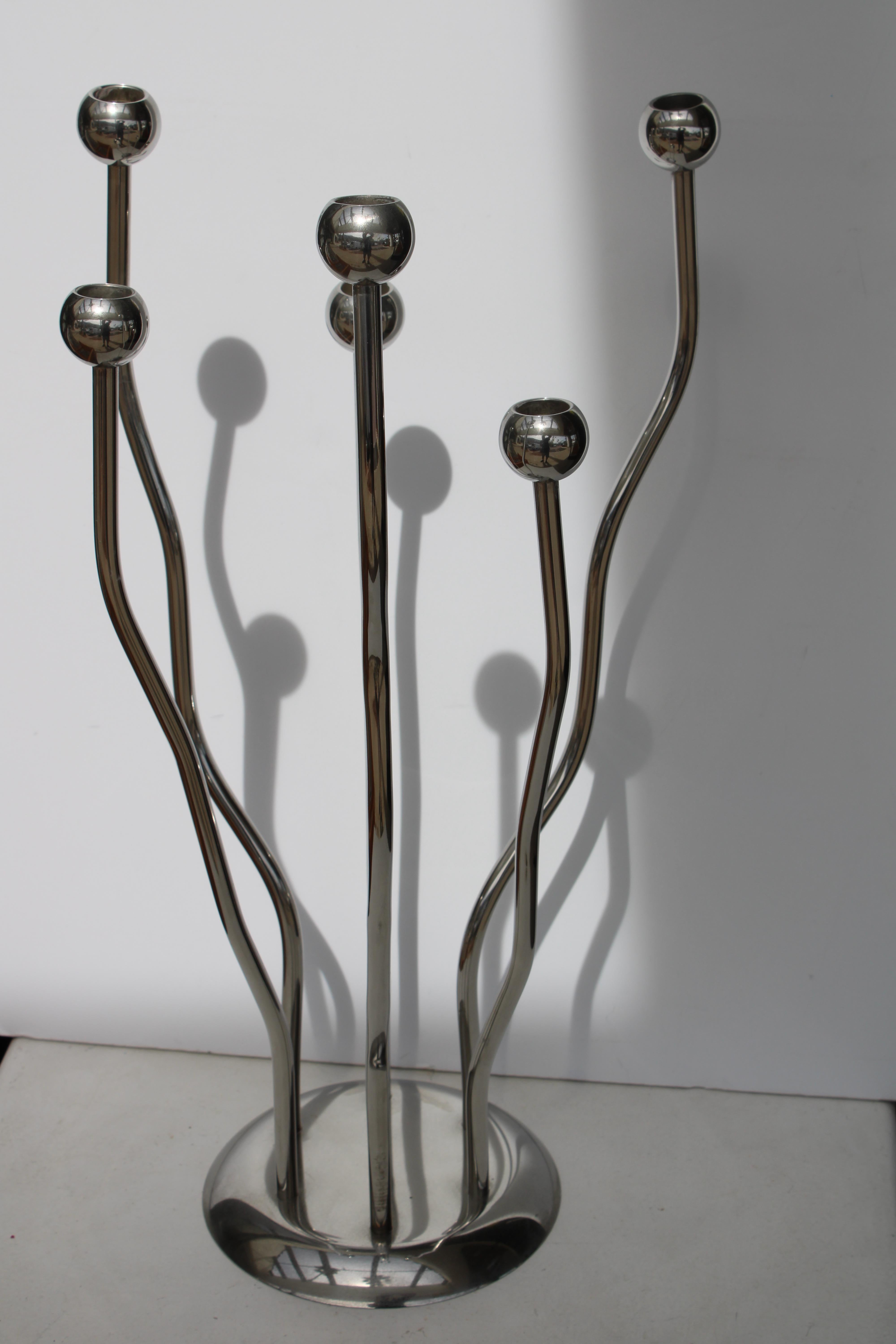 Italian Pair of Silver Plated Candelabras by Mesa, Italy For Sale