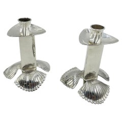 Pair of Silver Plated Candle Holders by Emilia Castillo, Mexican Modernism