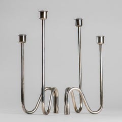 Paire de bougeoirs en métal argenté par Lino Sabattini, Italie. 1970s