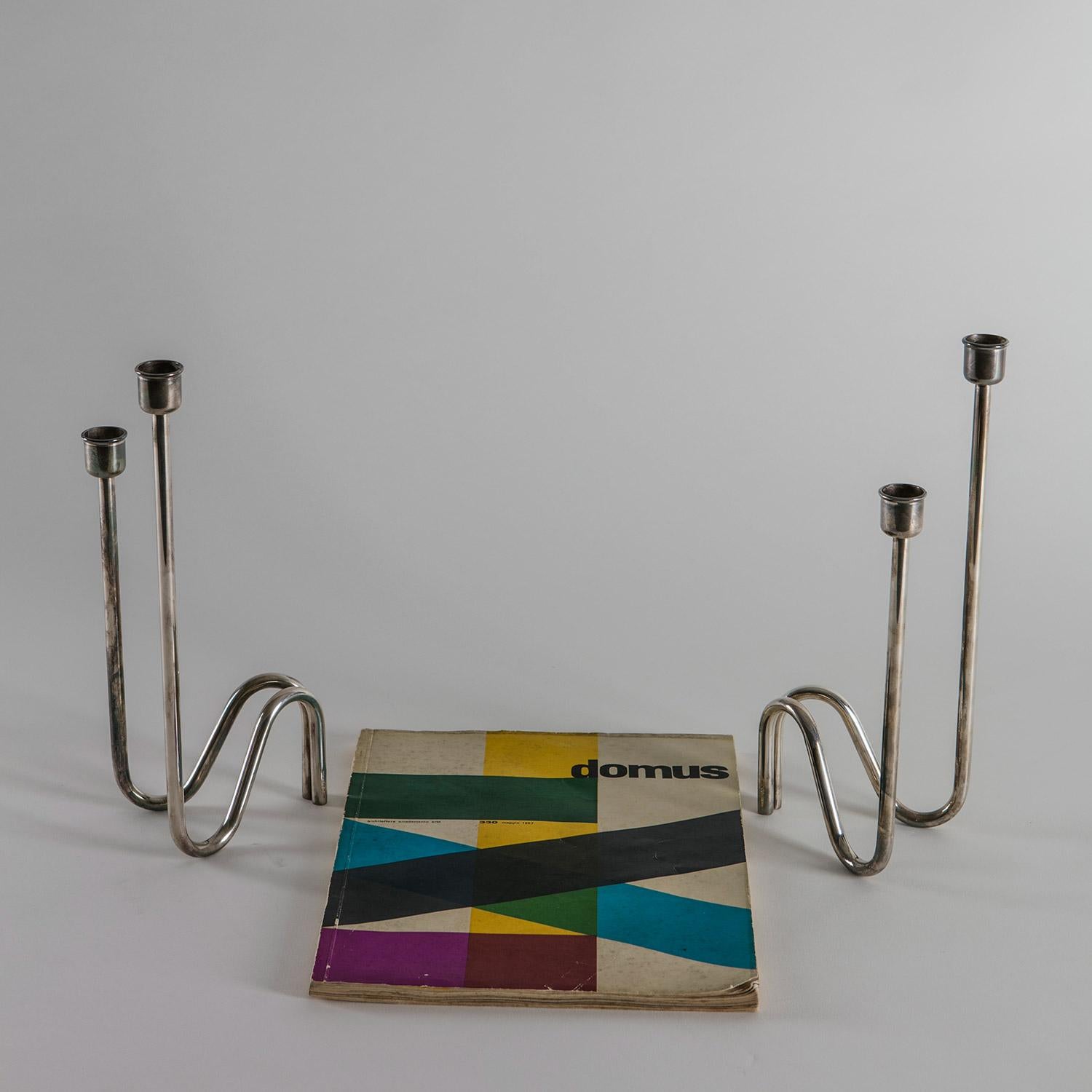 Paar versilberte Kerzenständer von Lino Sabattini, Italien. 1970s im Angebot 2