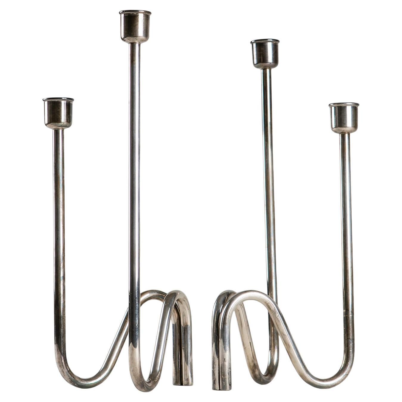 Coppia di portacandele in argento di Lino Sabattini, Italia. 1970s