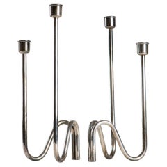 Pair of Silver Plated Candleholder by Lino Sabattini, Italy. 1970s