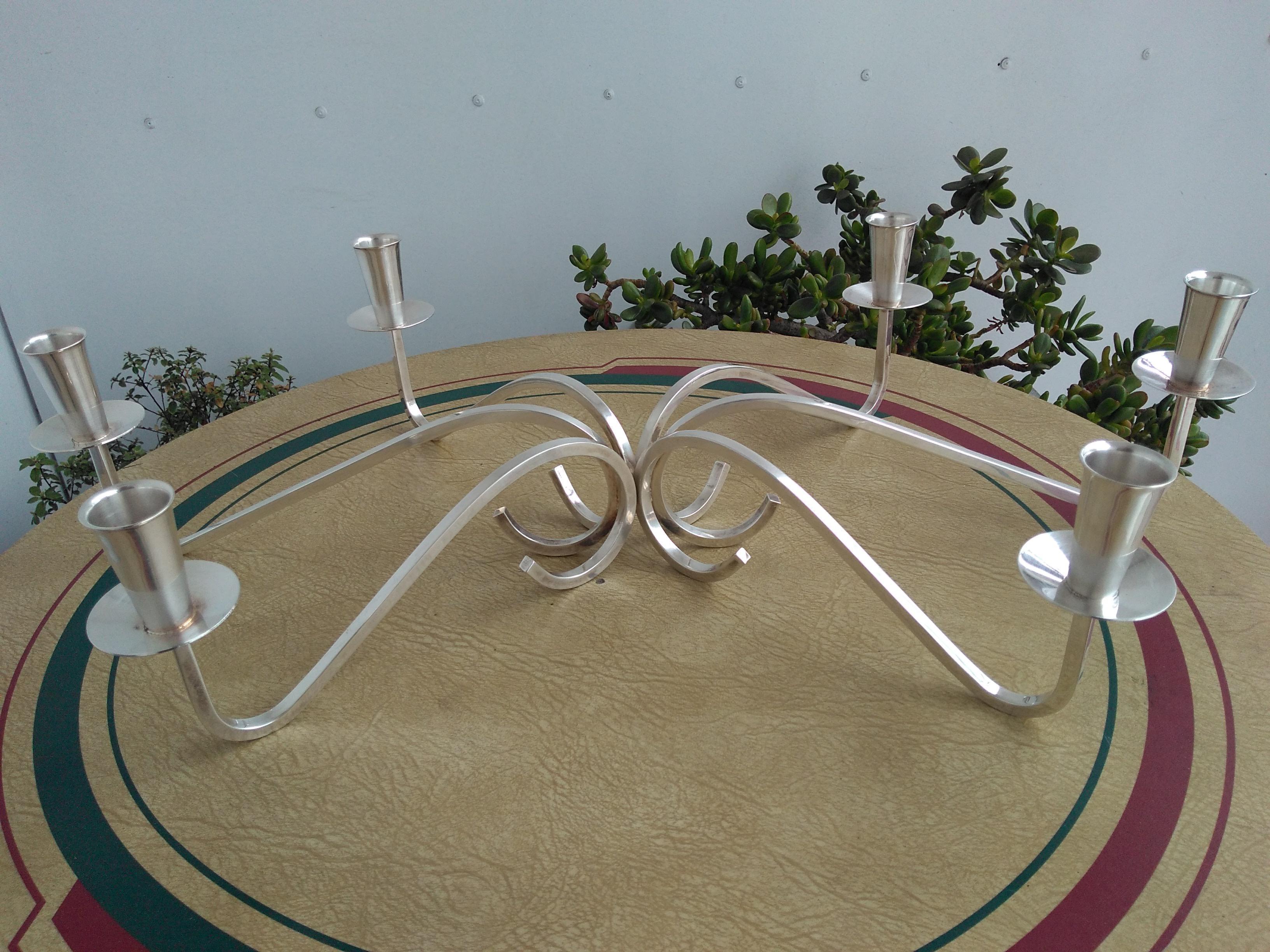 American Pair of Silver Plated Candleholders