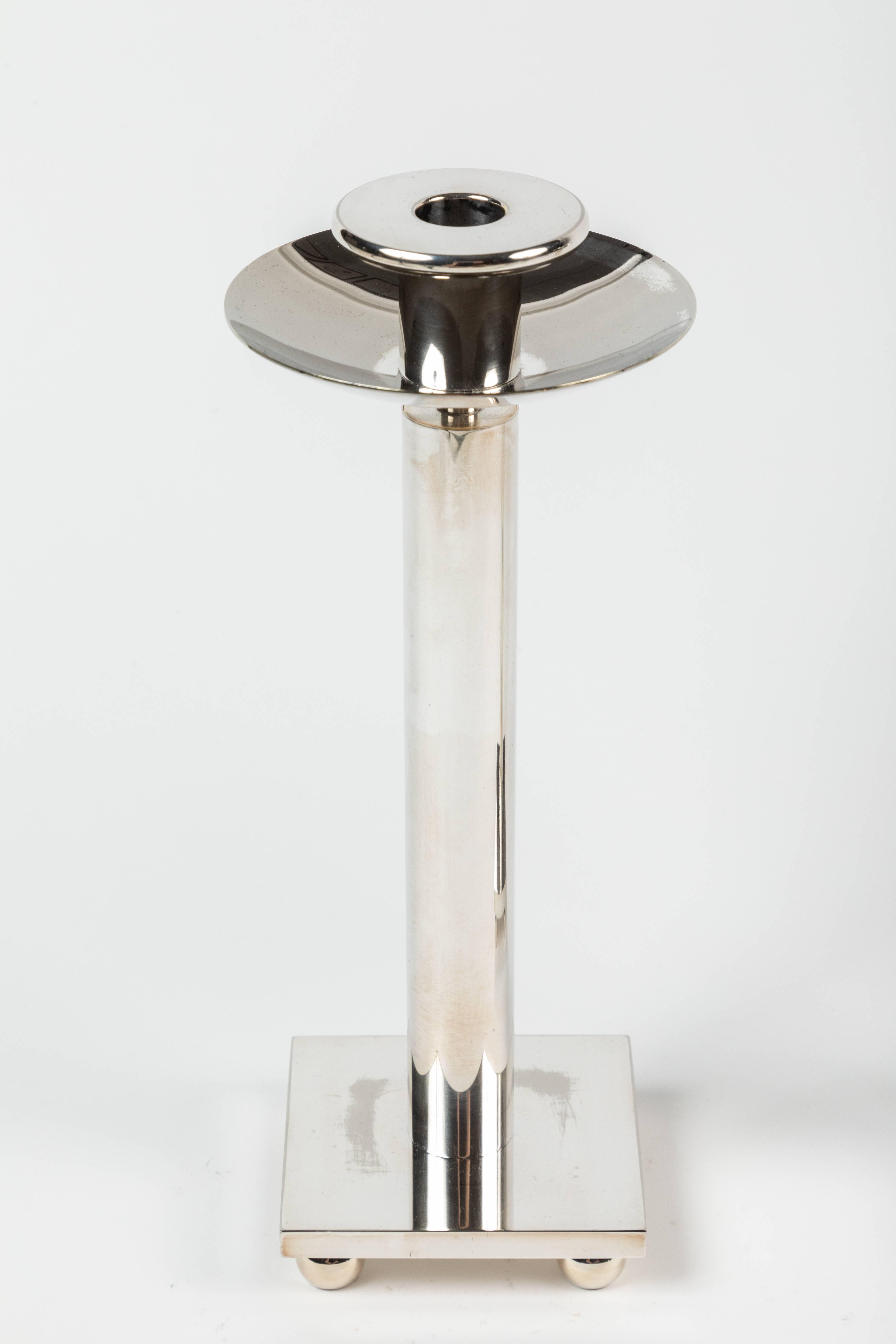 Late 20th Century Pair of Silver Plated Candlesticks by Richard Meier for Swid Powell