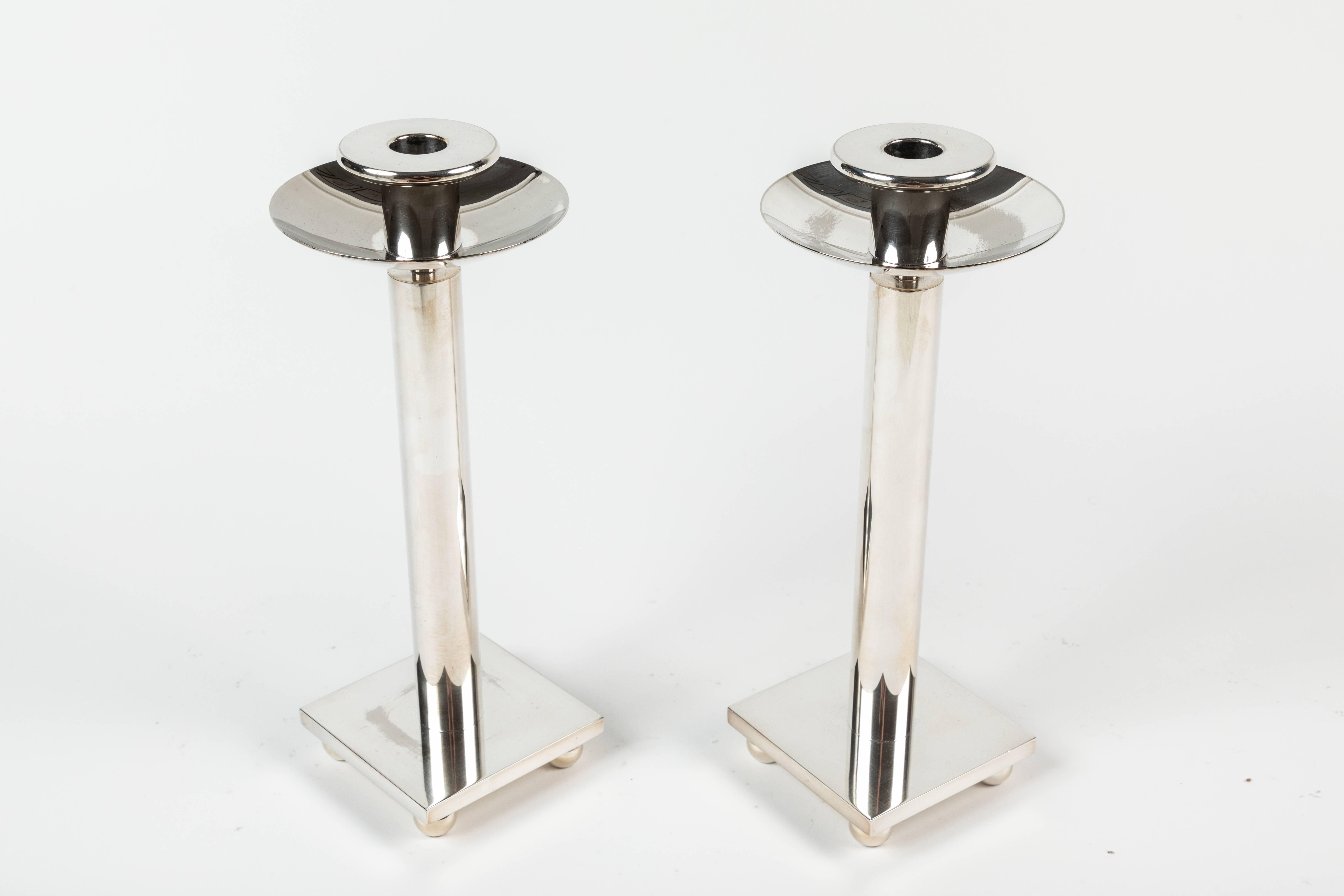 Pair of Silver Plated Candlesticks by Richard Meier for Swid Powell 2