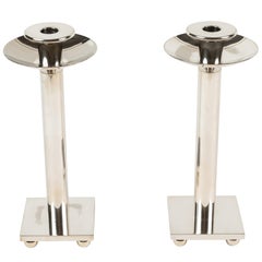 Pair of Silver Plated Candlesticks by Richard Meier for Swid Powell
