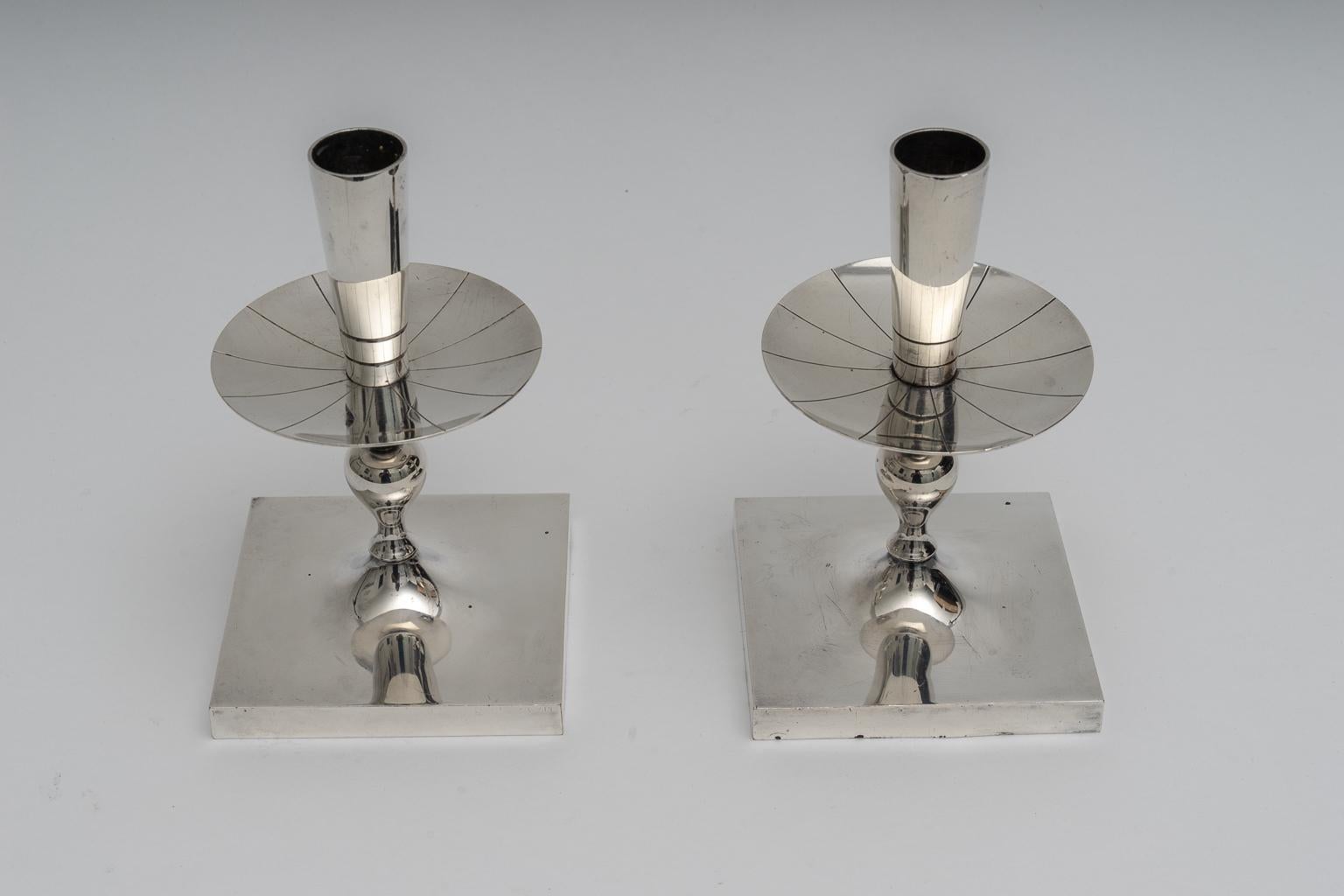 American Pair of Silver Plated Candlesticks
