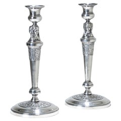 Pair of silver-plated Candlesticks, probably 19th Century