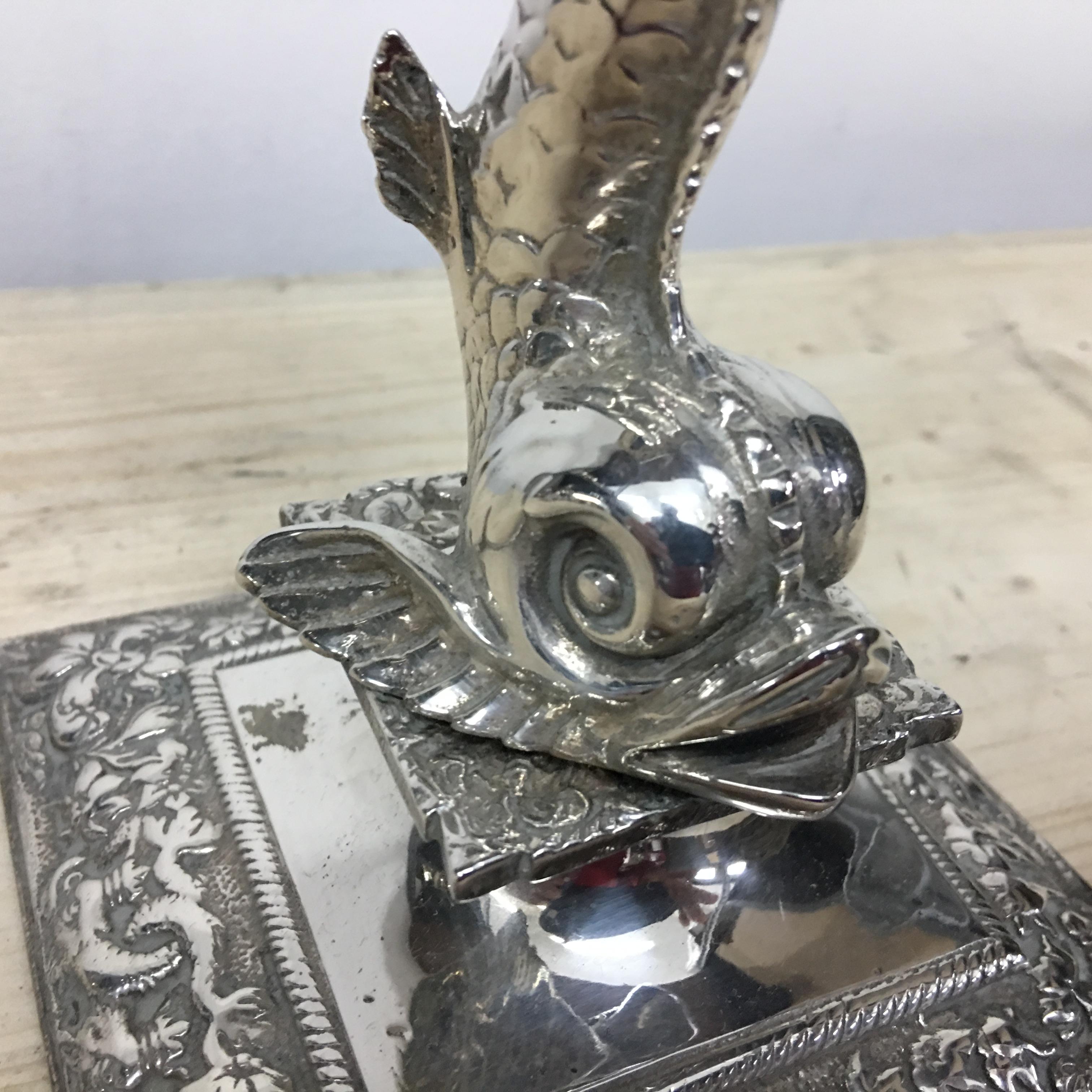 19th Century Pair of Silver Plated Cast Victorian Dolphin Candlesticks England, circa 1870