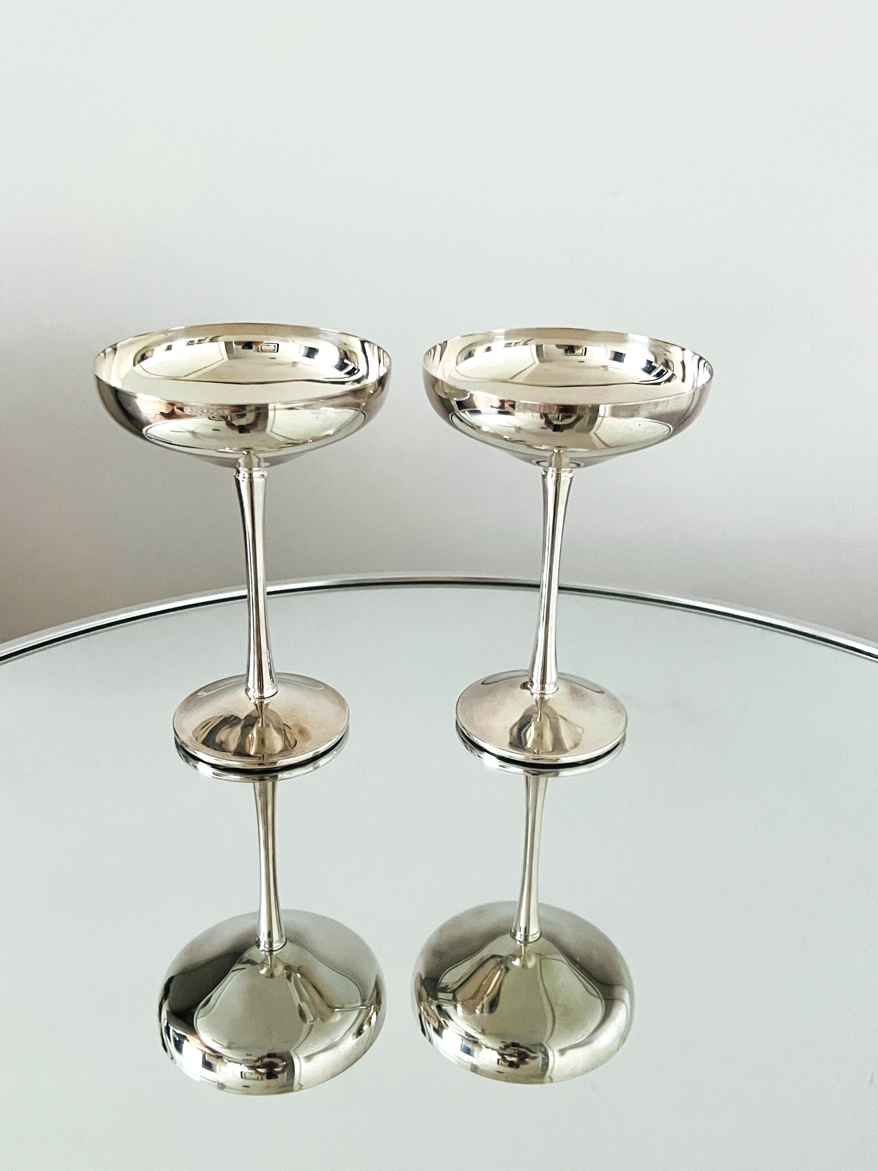 Pair of Silver Plated Champagne Coupes by Kirk-Stieff, Spain, 1980 6