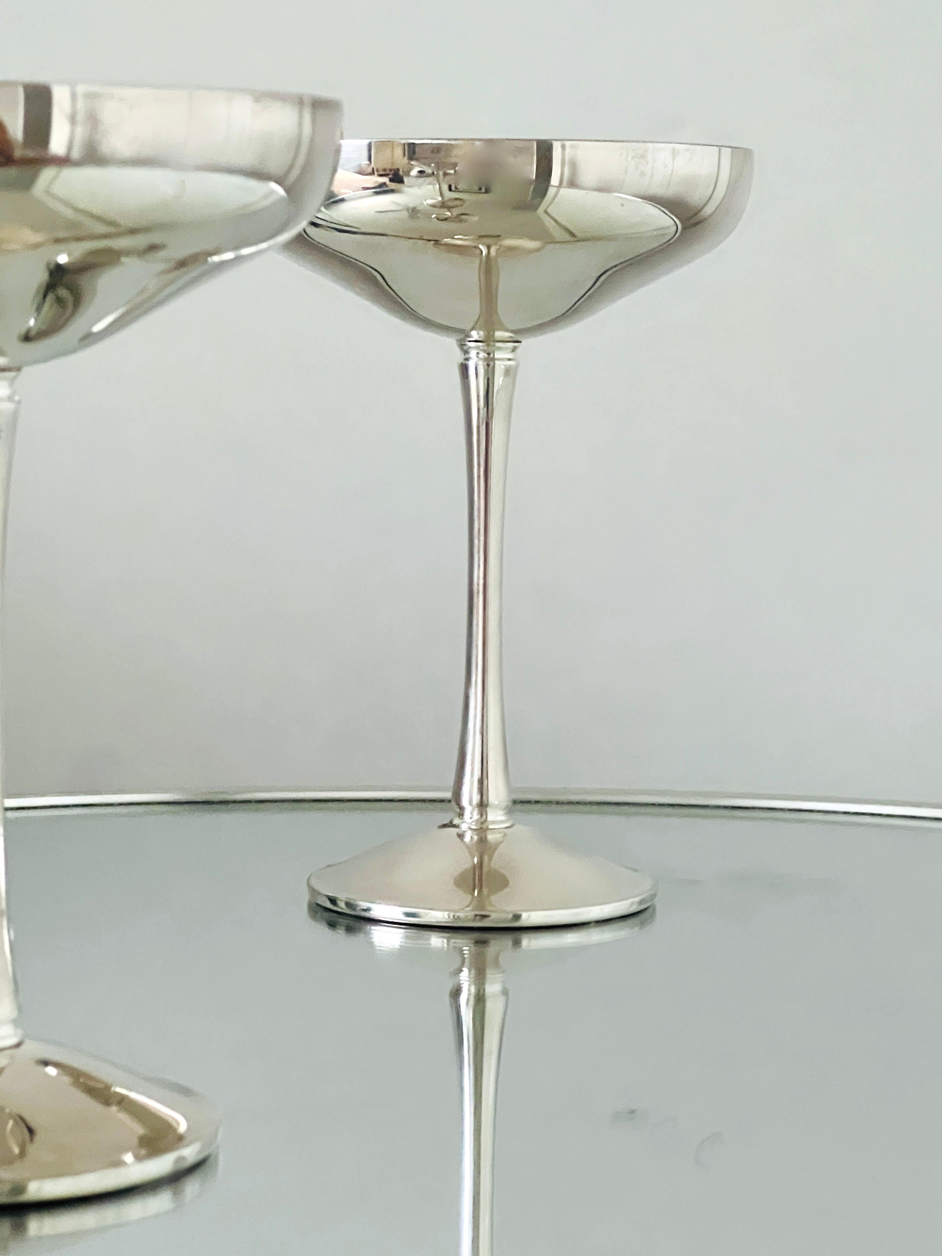 Hand-Crafted Pair of Silver Plated Champagne Coupes by Kirk-Stieff, Spain, 1980
