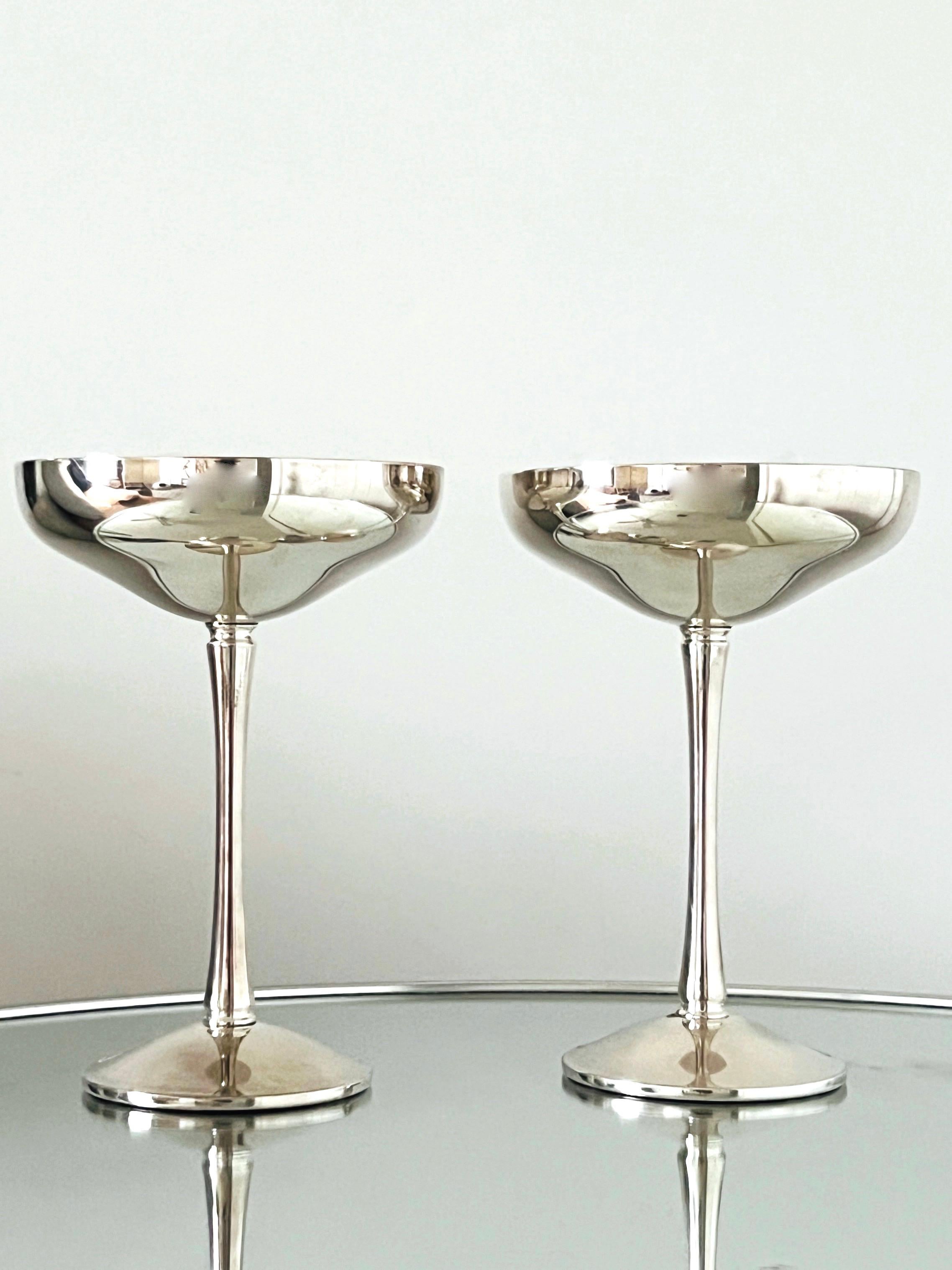 Late 20th Century Pair of Silver Plated Champagne Coupes by Kirk-Stieff, Spain, 1980