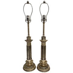 Pair of Silver Plated Column Form Lamps