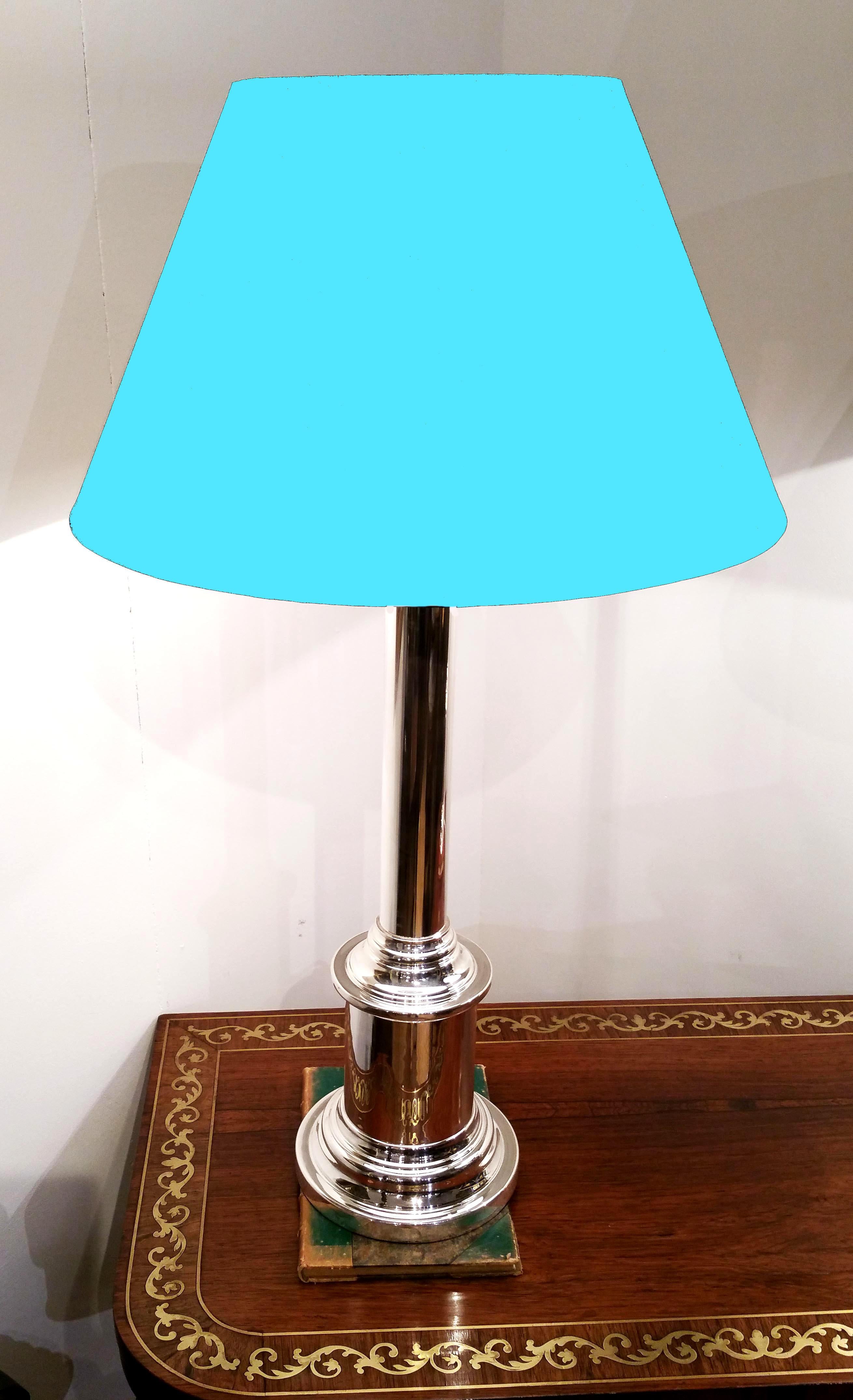 British Pair of Silver Plated Contemporary Table Lamps For Sale