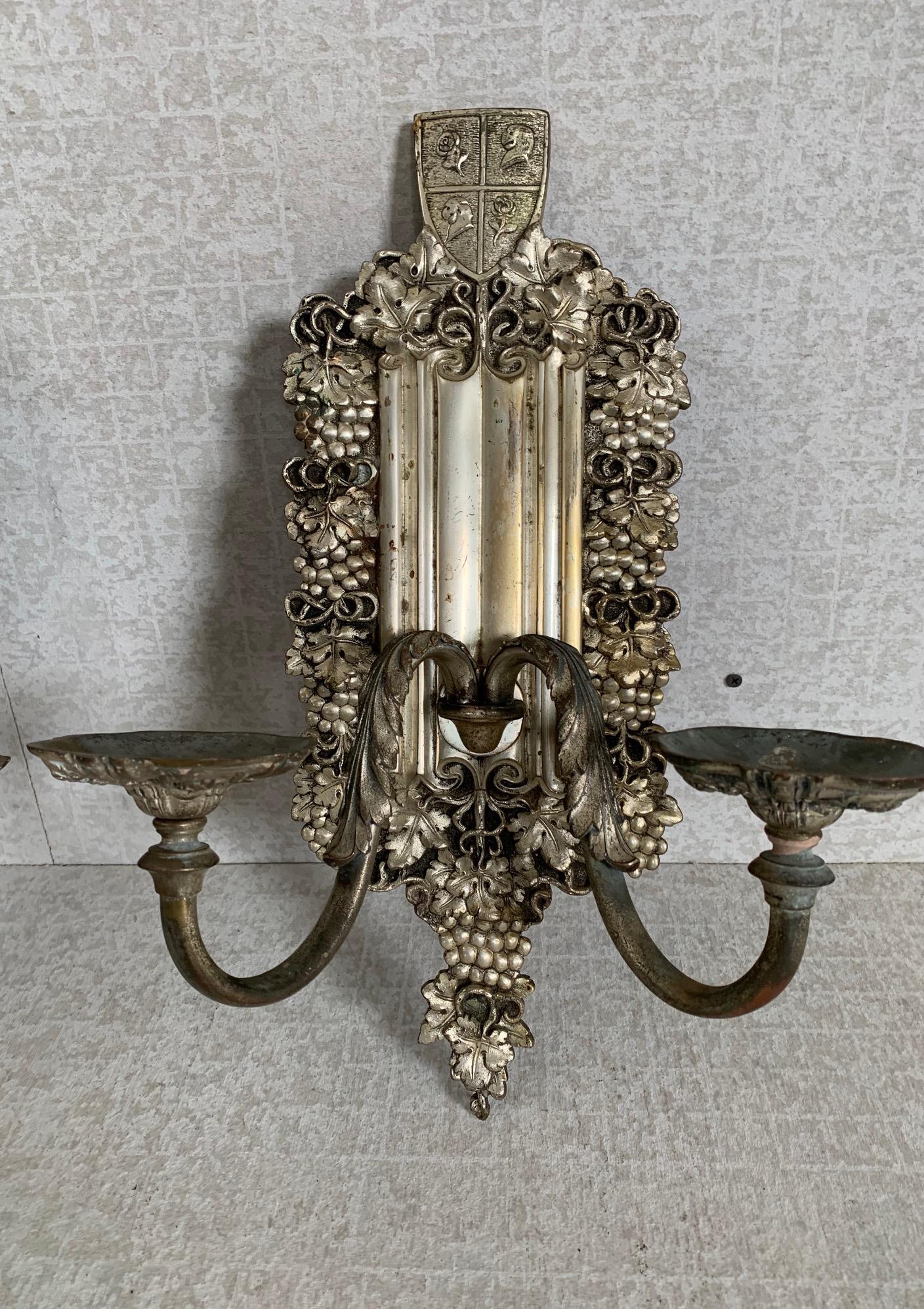 Bronzed Pair of Silver Plated E. F. Caldwell Sconces For Sale