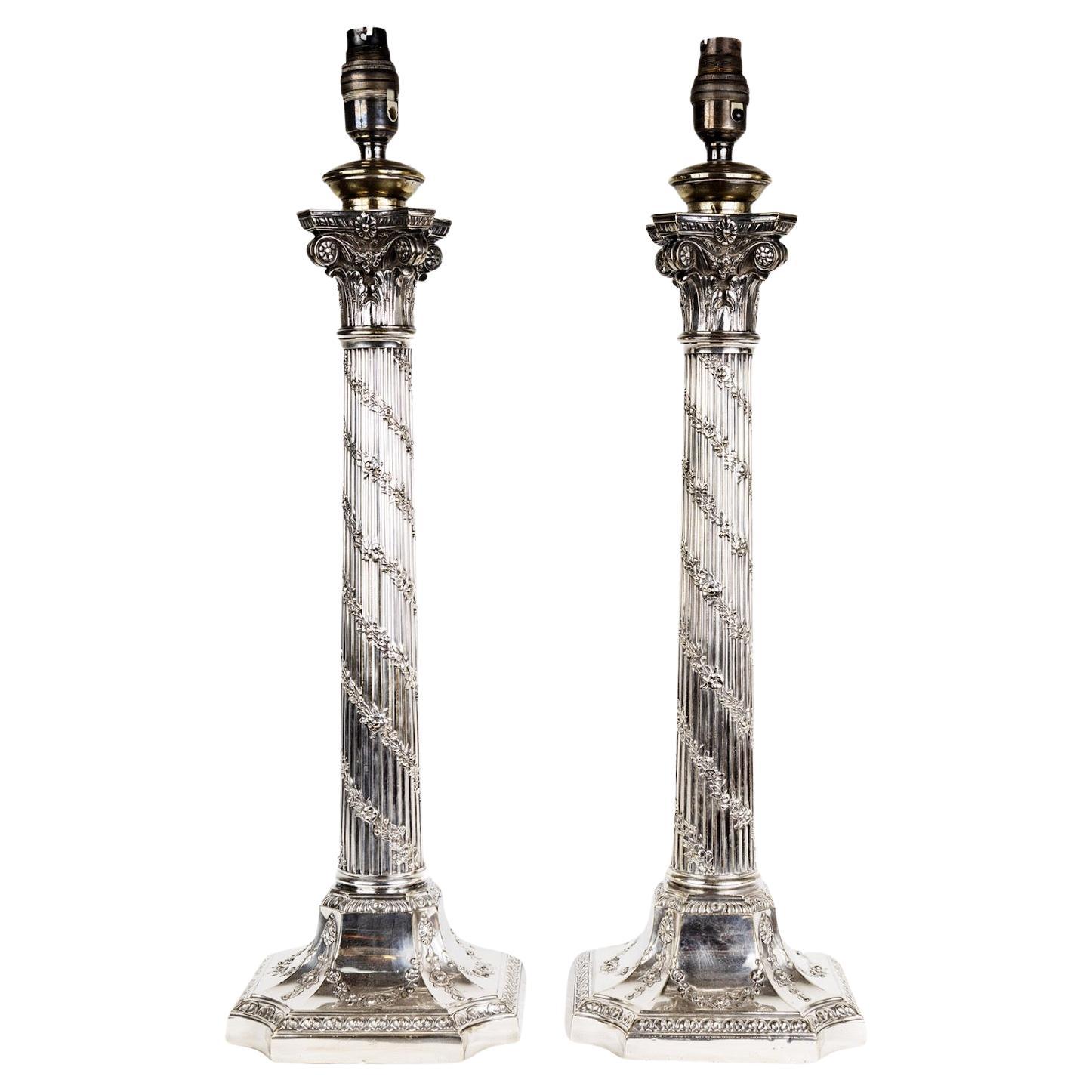 Pair of Silver-Plated Edwardian Table Lamps For Sale