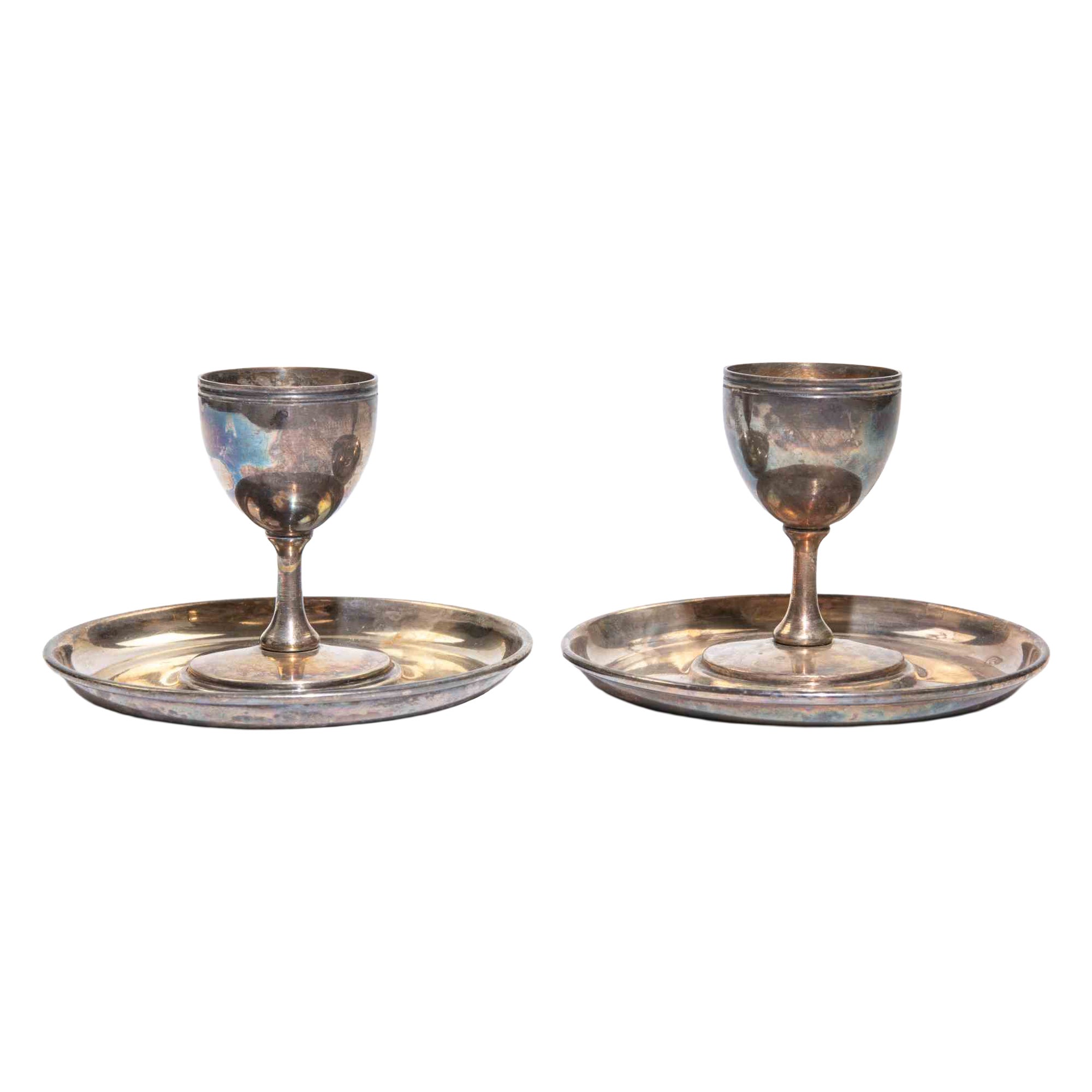 Pair of Silver-Plated Egg Cups with Underplates, 1950s