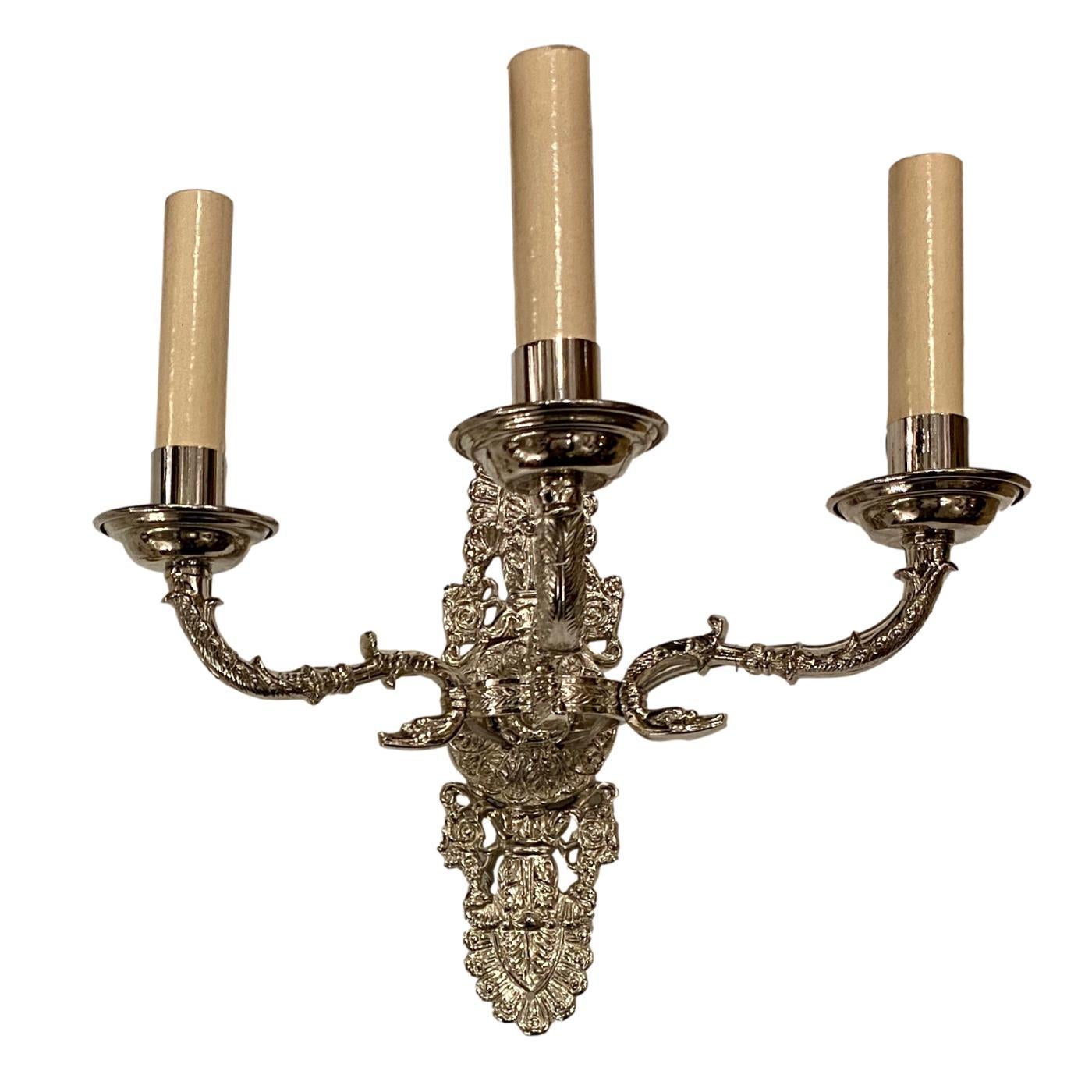 French Pair of Silver Plated Empire Sconces For Sale