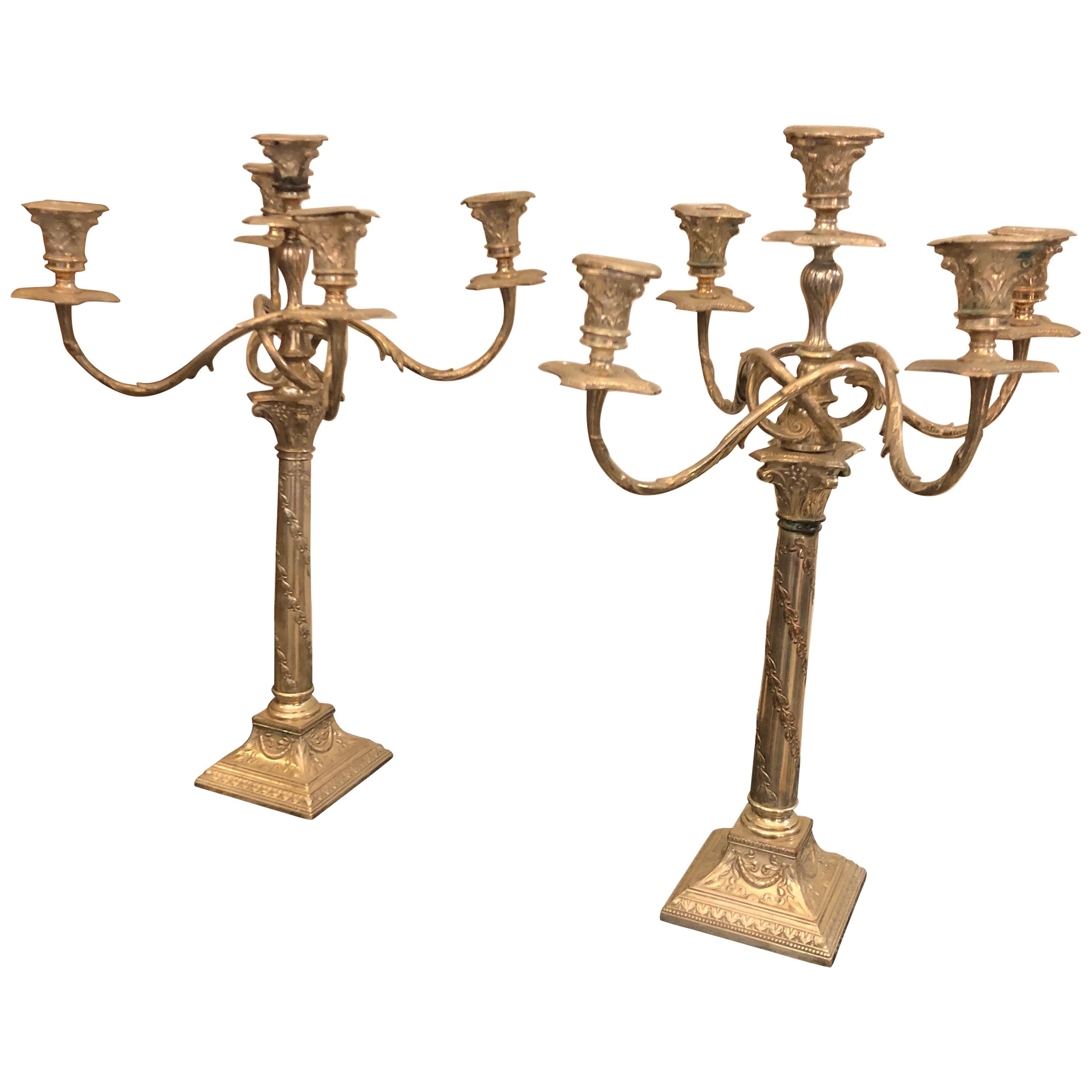 Pair of Silver Plated Five Arms Candelabras by W.M.F. circa 1900