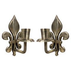 Vintage Pair of Silver Plated Fleur De Lys Candle Sconces