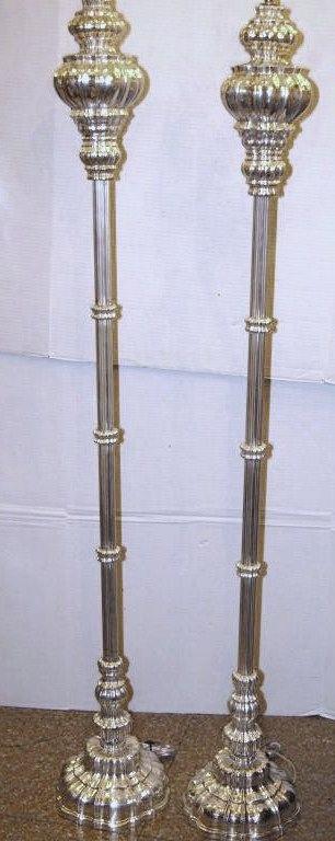 Pair of Silver Plated Floor Lamps In Good Condition For Sale In New York, NY