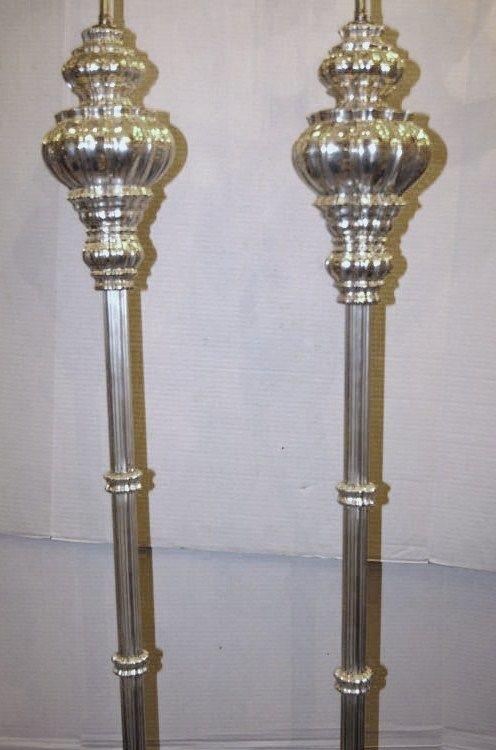 Mid-20th Century Pair of Silver Plated Floor Lamps For Sale
