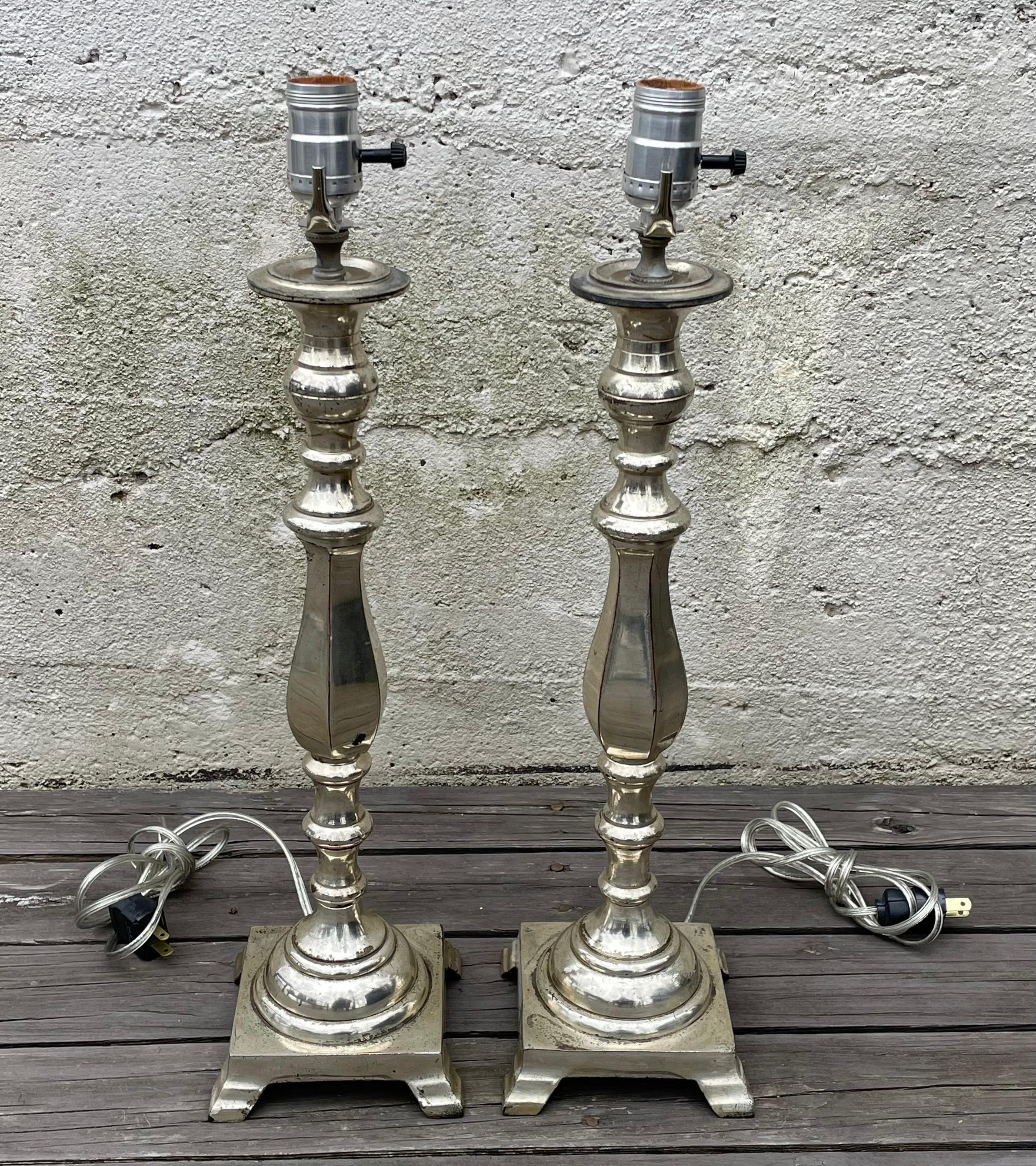 Pair of Silver Plated Hollywood Regency Table Lamps in the Style of Stiffel For Sale 2