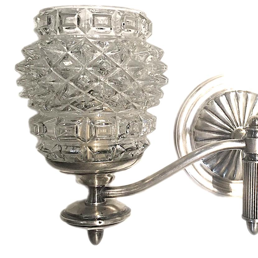 French Pair of Silver Plated Horizontal Sconces For Sale