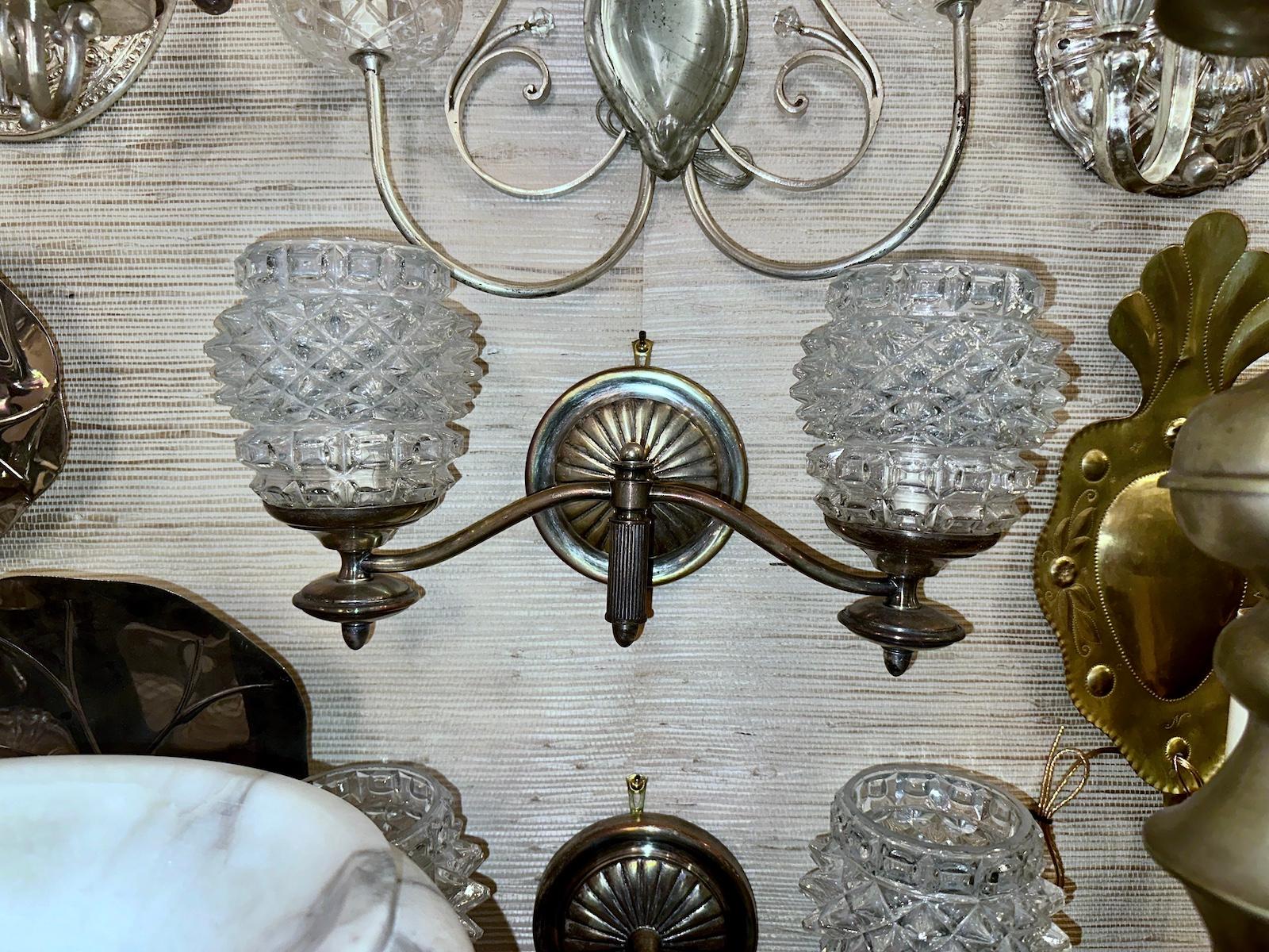 Pair of Silver Plated Horizontal Sconces In Good Condition For Sale In New York, NY