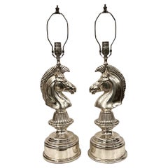 Pair of Silver Plated Horse Table Lamps