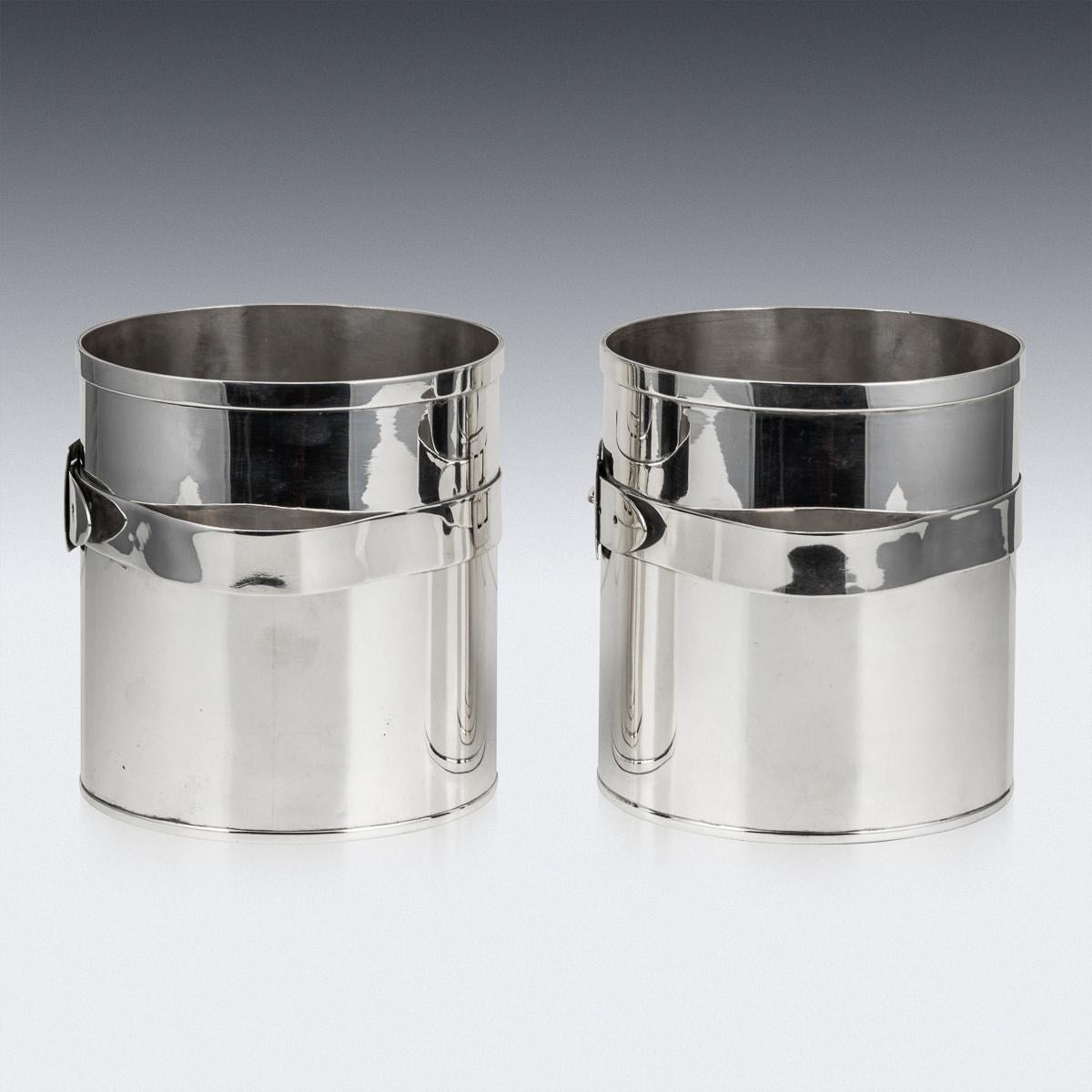 Pair Of Silver Plated Ice Bucket With Brass Buckle Detail c.1960 In Good Condition For Sale In Royal Tunbridge Wells, Kent