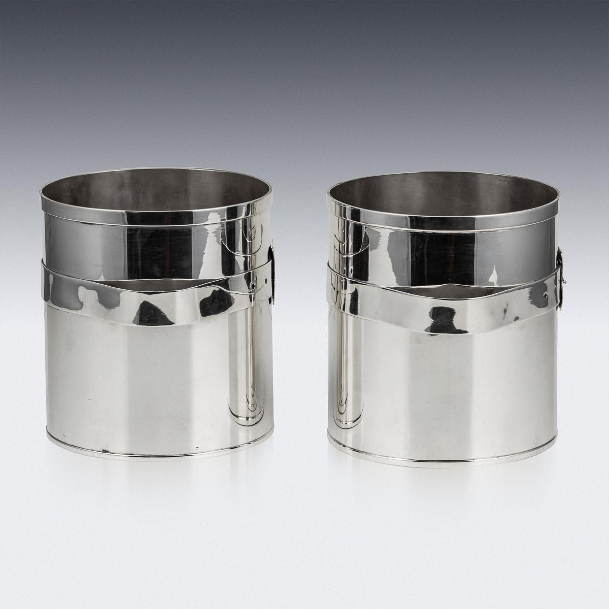 Pair Of Silver Plated Ice Bucket With Brass Buckle Detail c.1960 For Sale 1