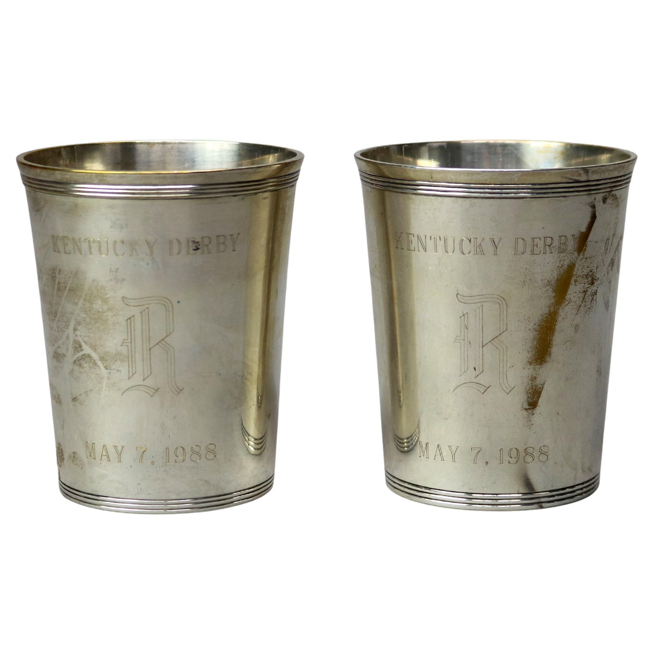 Pair of Silver Plated Kentucky Derby Silver Plated Mint Julep Cups C1988