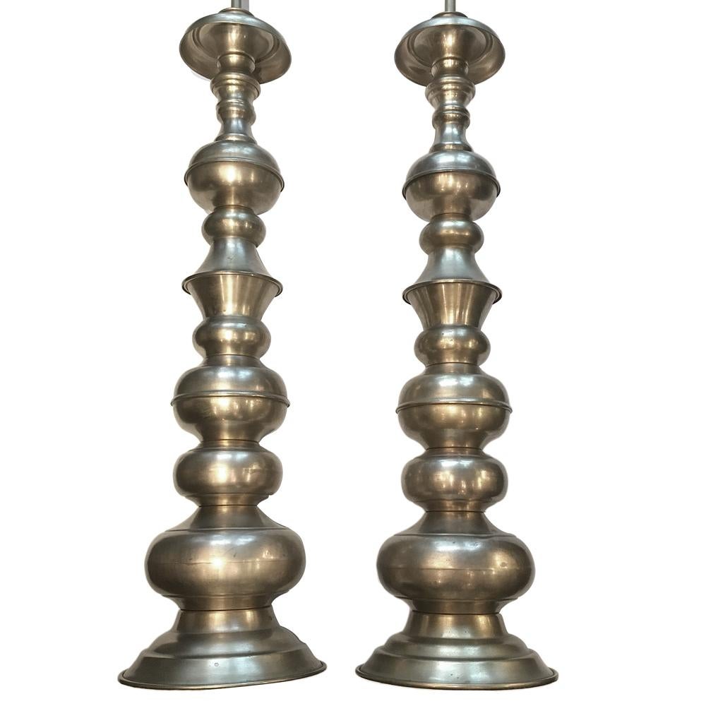 Pair of Large Candlestick Lamps For Sale