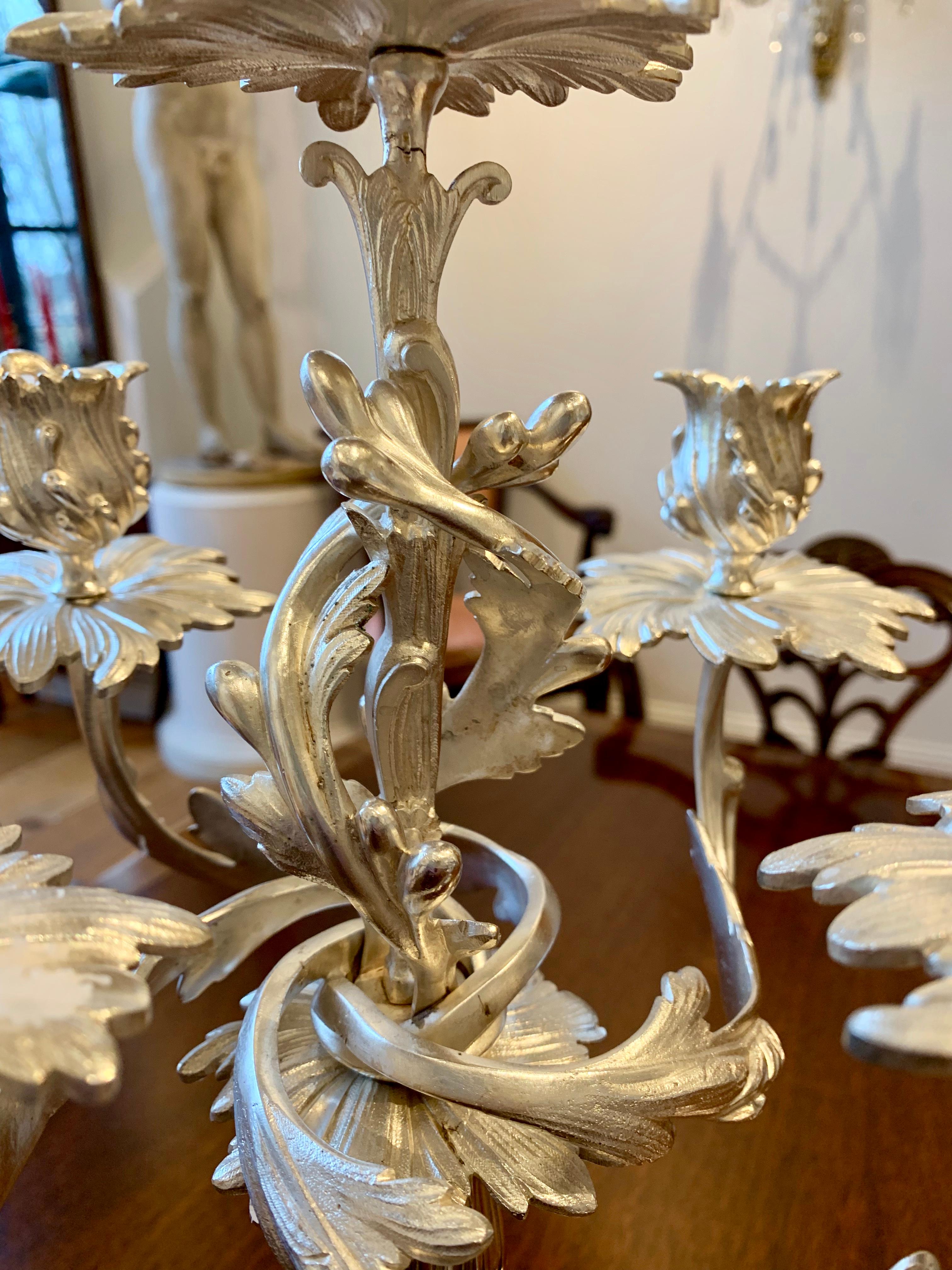 Pair of Silver Plated Louis XV Style Candelabra In Good Condition For Sale In Essex, MA