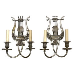 Pair of Silver Plated Lyre Sconces