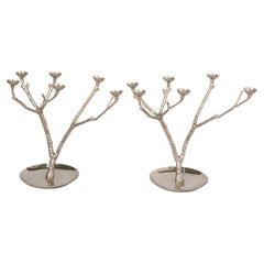 Pair of Silver-Plated Metal Candlesticks