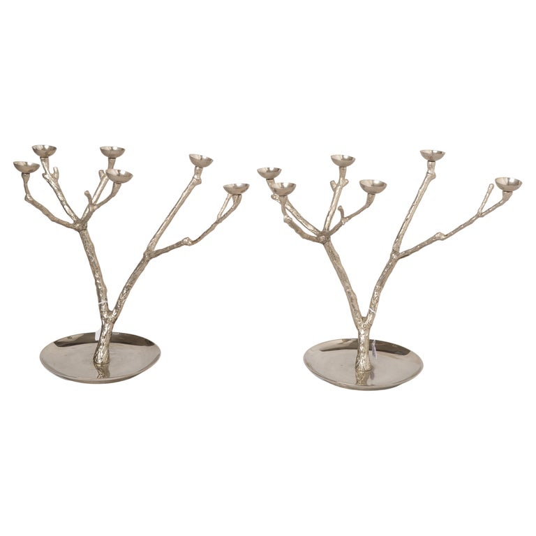 Pair of Silver-Plated Metal Candlesticks For Sale at 1stDibs