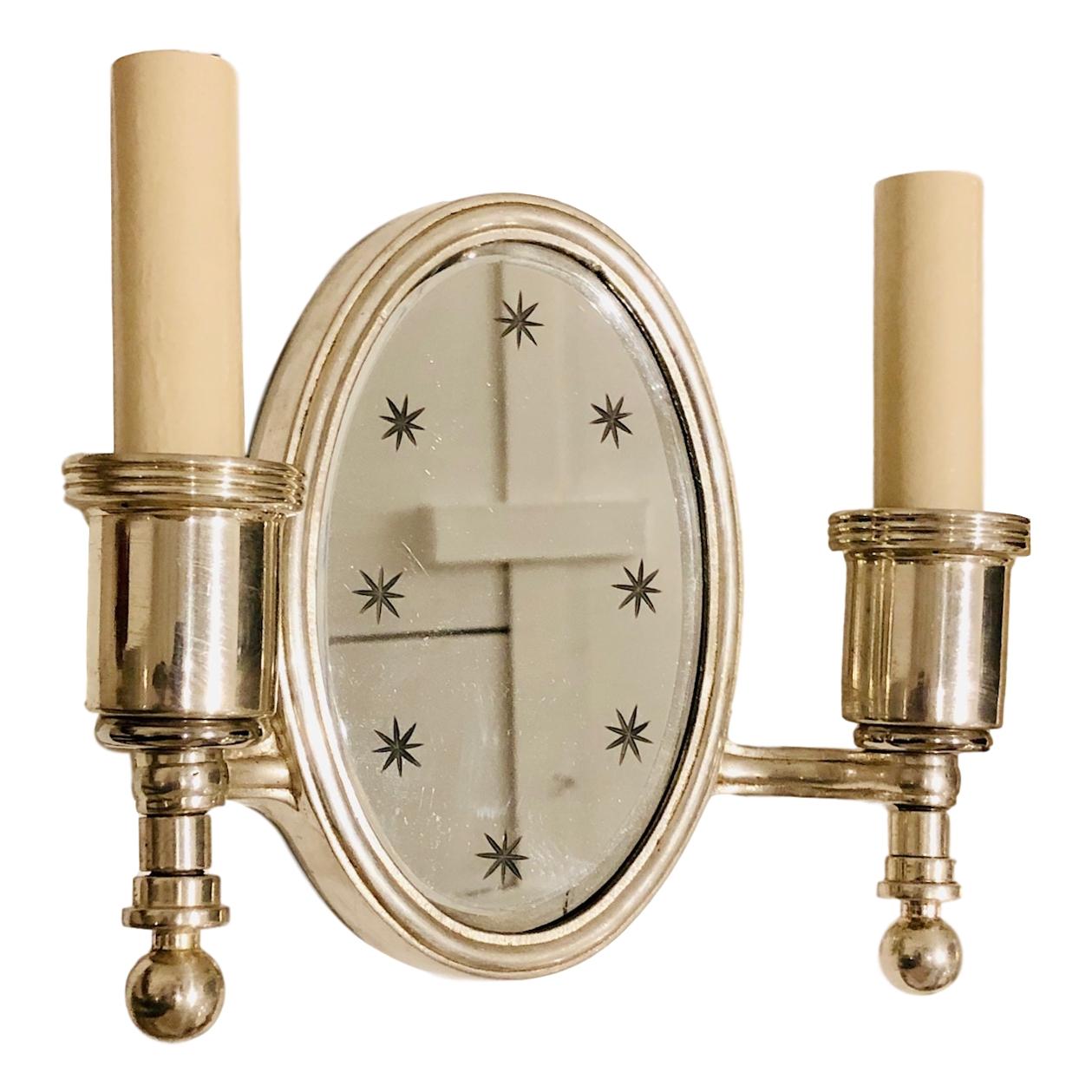 English Pair of Silver-Plated Mirror Sconces For Sale